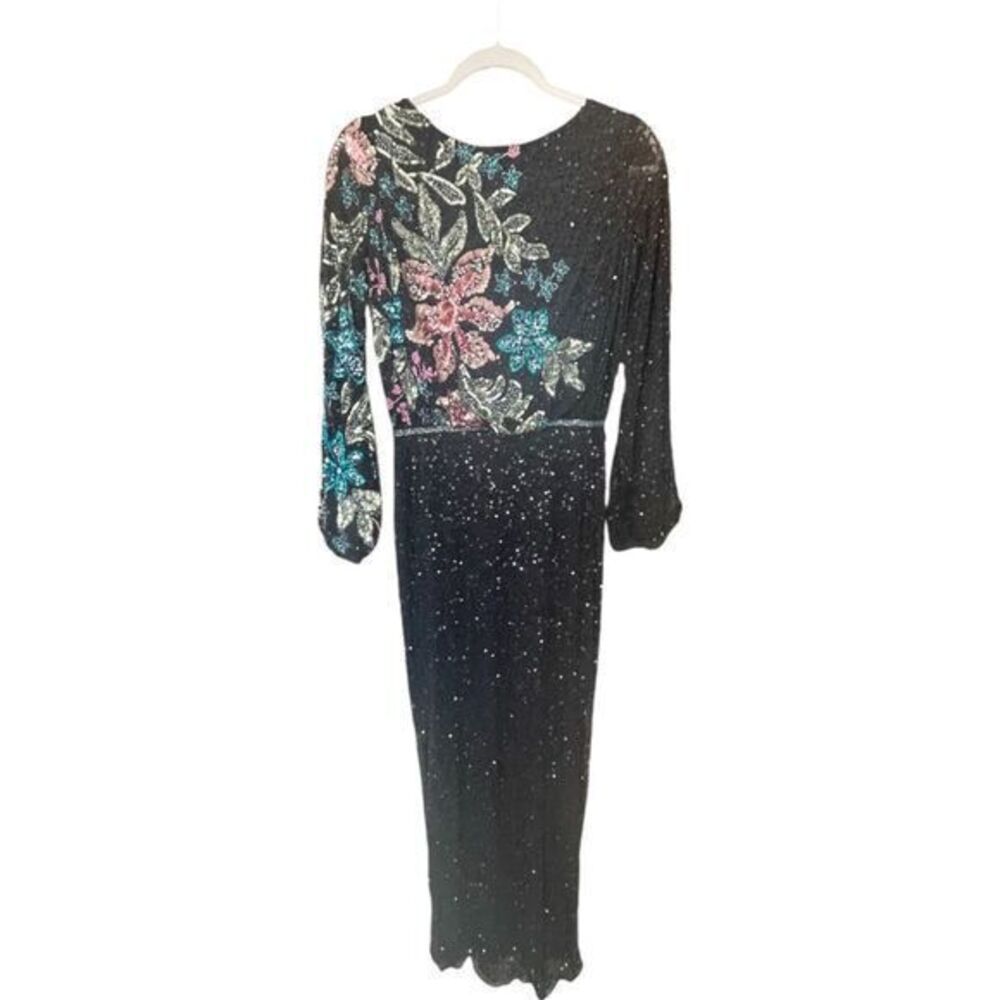 Mac Duggal 5615 Embellished Multi Color Floral High Neck Black Gown Size 4 - Picture 7 of 16